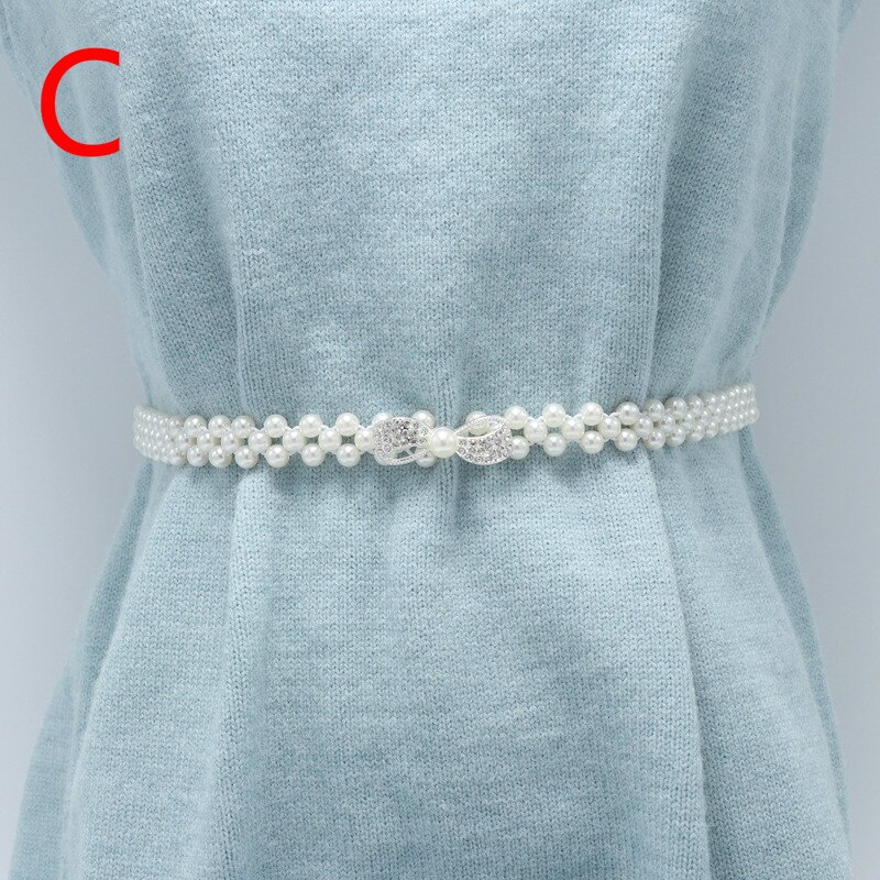 Versatile Waist Belt Pearl Diamond Flower Waist Chain Dress Belt Women Belt Wedding Pearl Female Belt: C