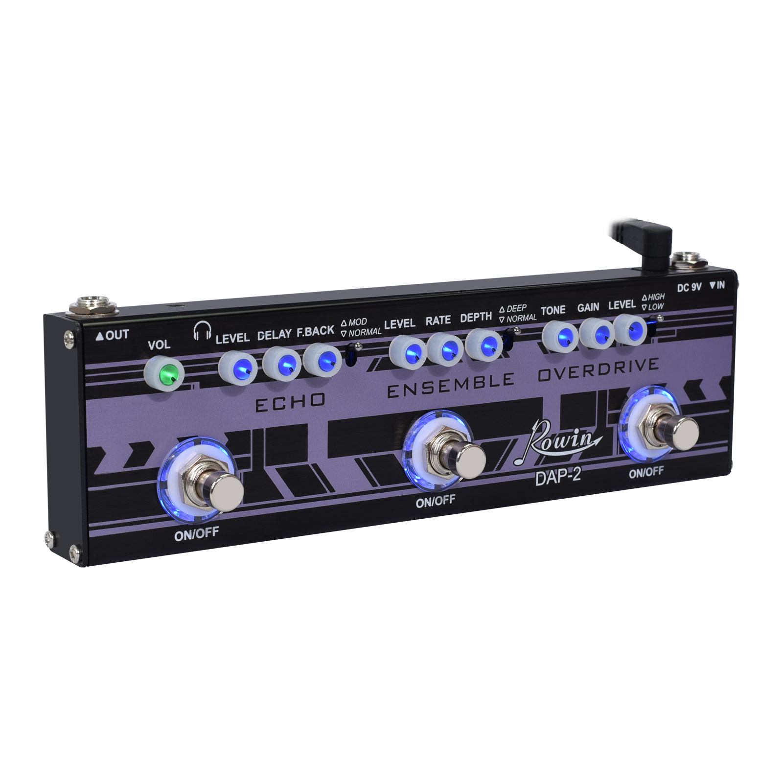 Rowin Guitar Multi-Effect Pedal Echo,Ensemble,Overdrive 3-in-1 Series Analog Digital Mingle Effects Pedals