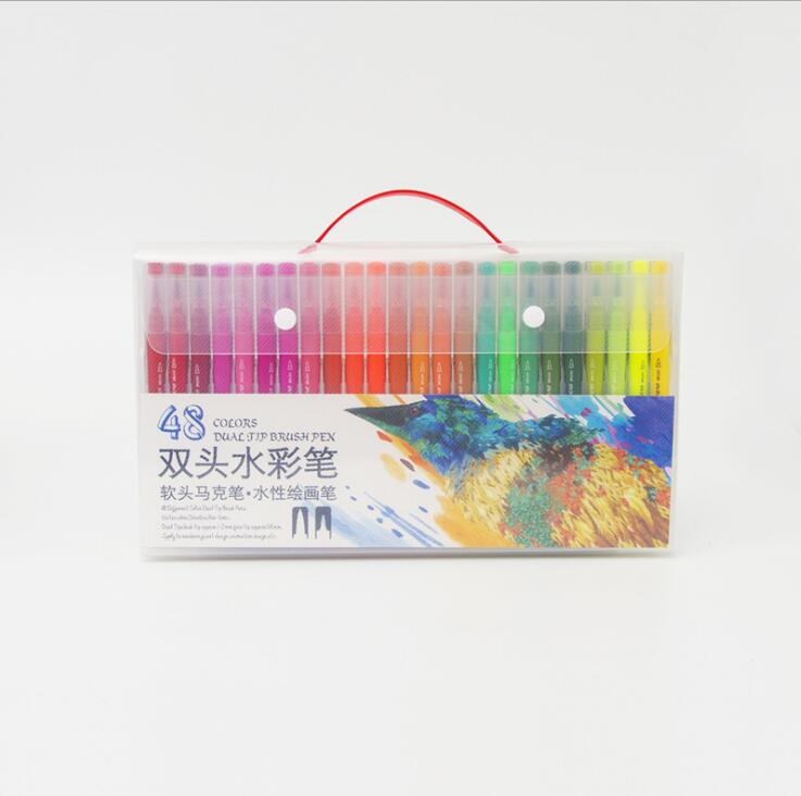 100 farger akvarell tusjer for tegning maleri akvarell kunst penselpenn vannfarging pensel penn dobbel spiss for skolen: 48 farger