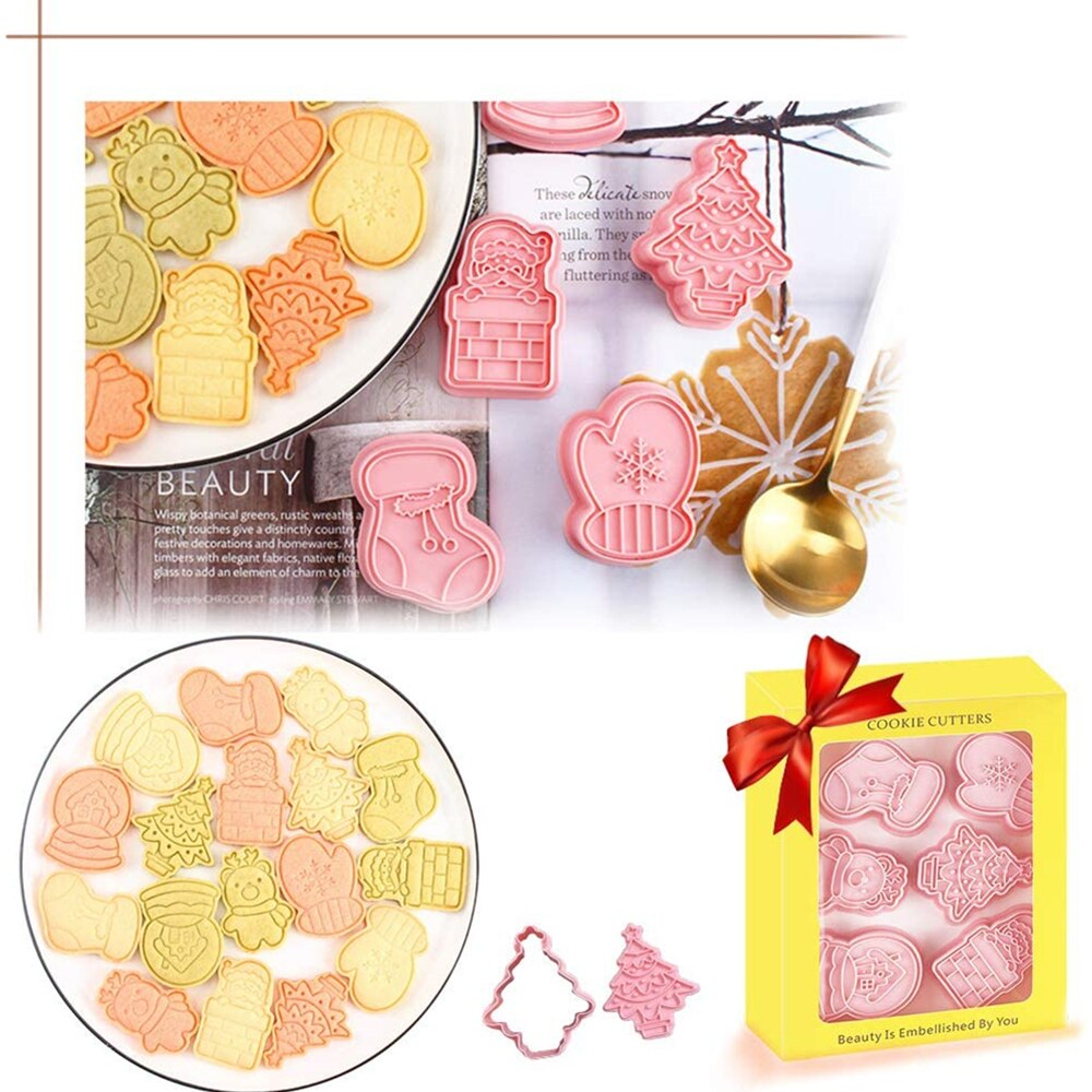 Kerst Cookie Cutters Stamper Set Plastic Mini Biscuit Cutter Mold Voor Bakken 3D Fondant Postzegels Cake Decoratie Levert Gereedschap