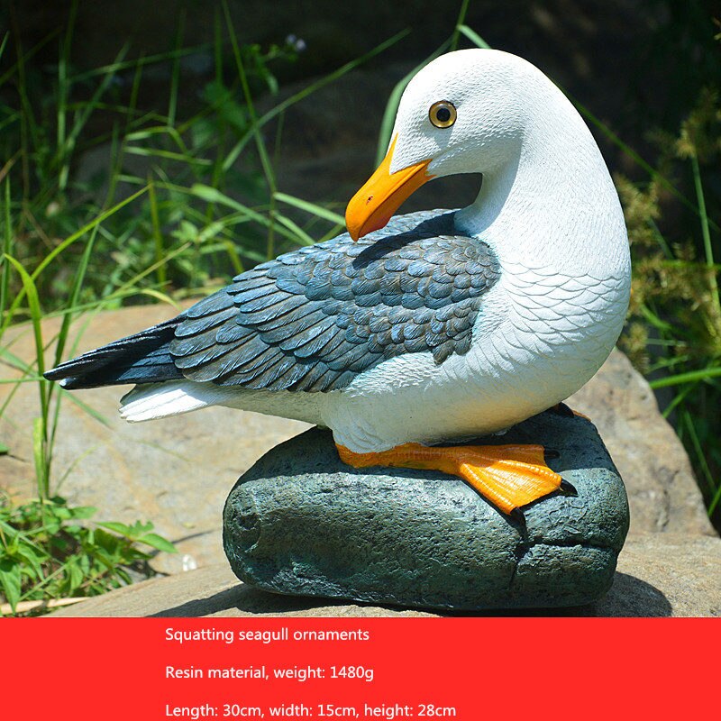 Tuin Decoratie Simulatie Meeuw Ambachten Ornament Hars Standbeeld Sculptuur Mediterrane Stijl Landschap Yard Tuin Decor: Squatting