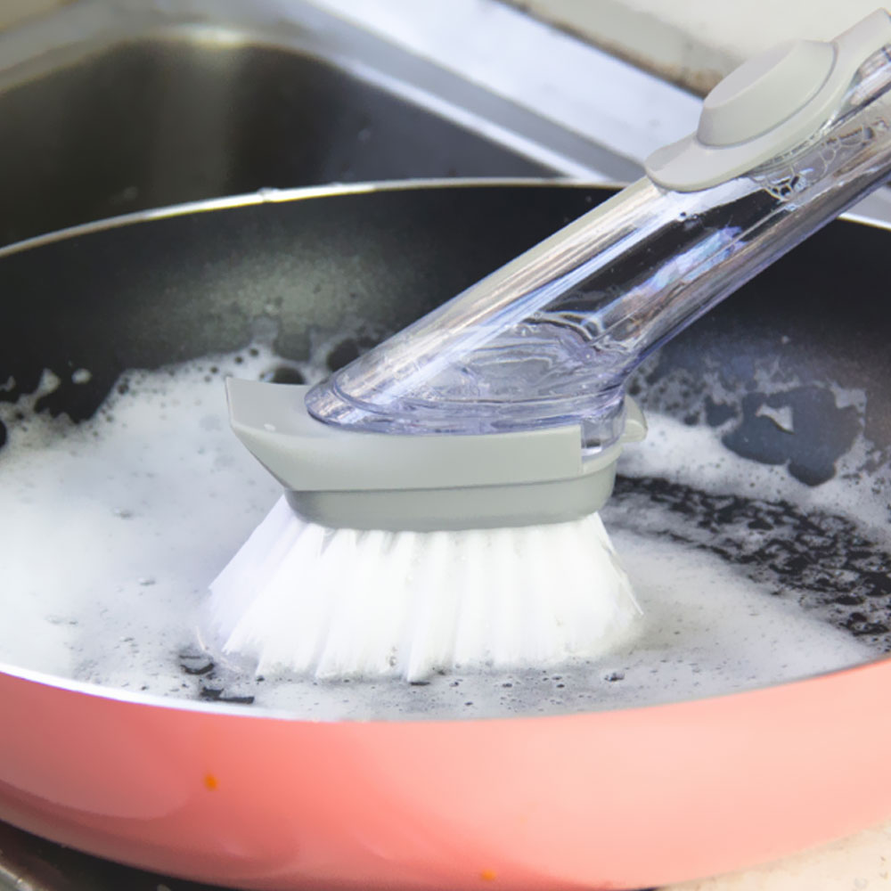 Kitchen cleaning tools 2 in 1 long handle cleaning brush with removable brush sponge sponge dispenser dishwashing brush set