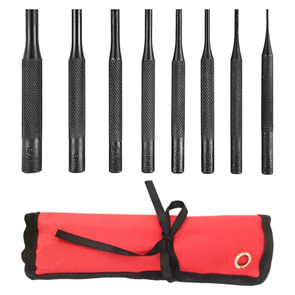 8Pcs Roll Pin Spring Punch Set Bolt Catch Roll Up Case Pin Punch Tool Pins Grip With Carry Bag