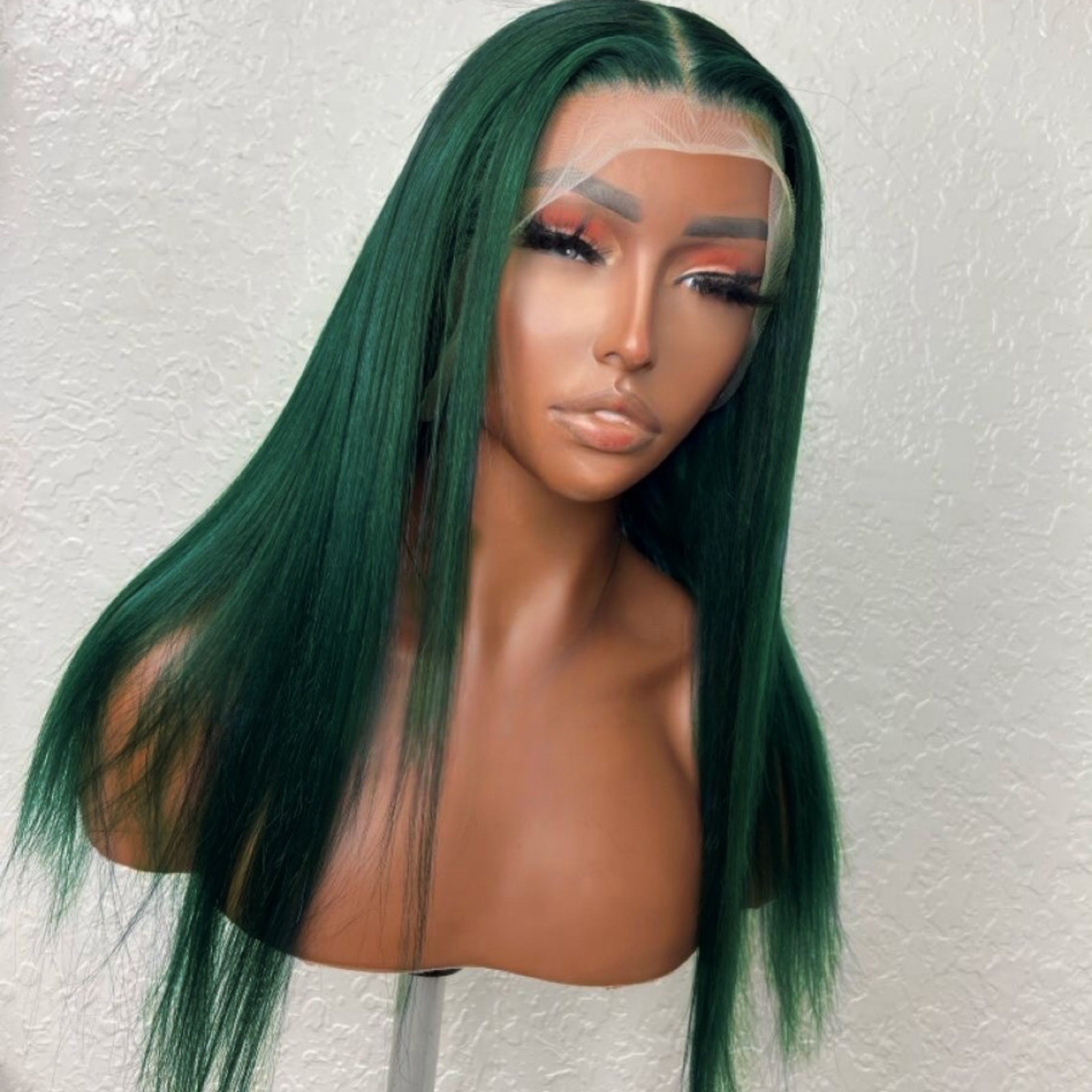 Peluca con malla Frontal de color verde oscuro 13X4, peluca sintética larga y recta, pelucas frontales de encaje de pelo largo de color verde para mujer, fibra térmica: #1 / 24 pulgadas