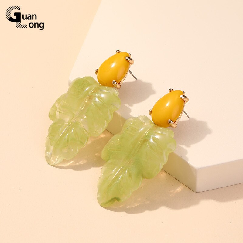 Guanlong Kleurrijke Resin Leaf Lange Oorbellen Voor Vrouwen Verklaring Grote Acryl Dangler Earring Voor Tienermeisjes Mode