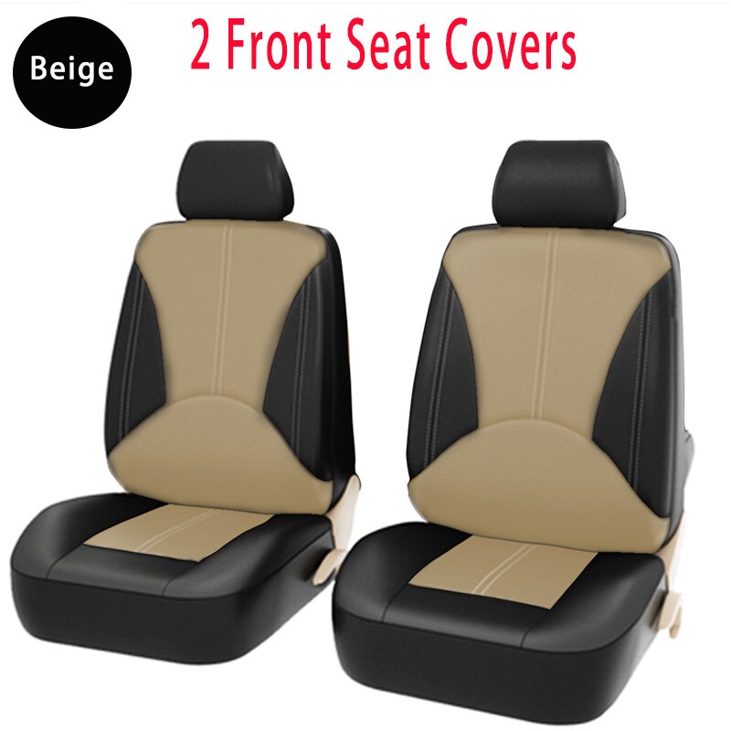 PU Leather Car Seat Cover Universal Patchwork Automobile Interior Cushion Cars Seat Covers All Seasons Grey Beige Cofffect