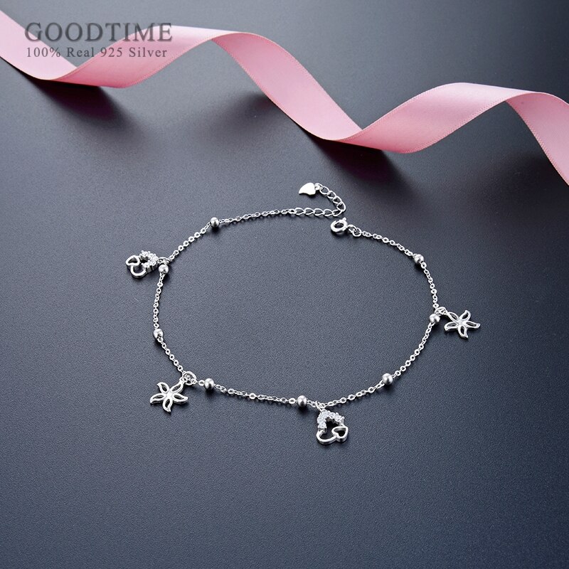 Delle Donne di modo Calzino Davvero 925 Sterling Silver Pentagonale Foglia di Figura di Amore Regolabile Calzino Del Piede Accessori Per Il Vestito Della Ragazza Up