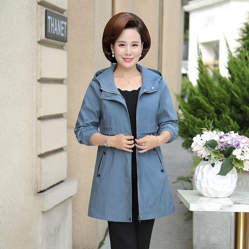 Printemps automne mère veste moyen-âge femmes décontracté à capuche manteau mi-long grande taille femme coupe-vent 5XL W2099
