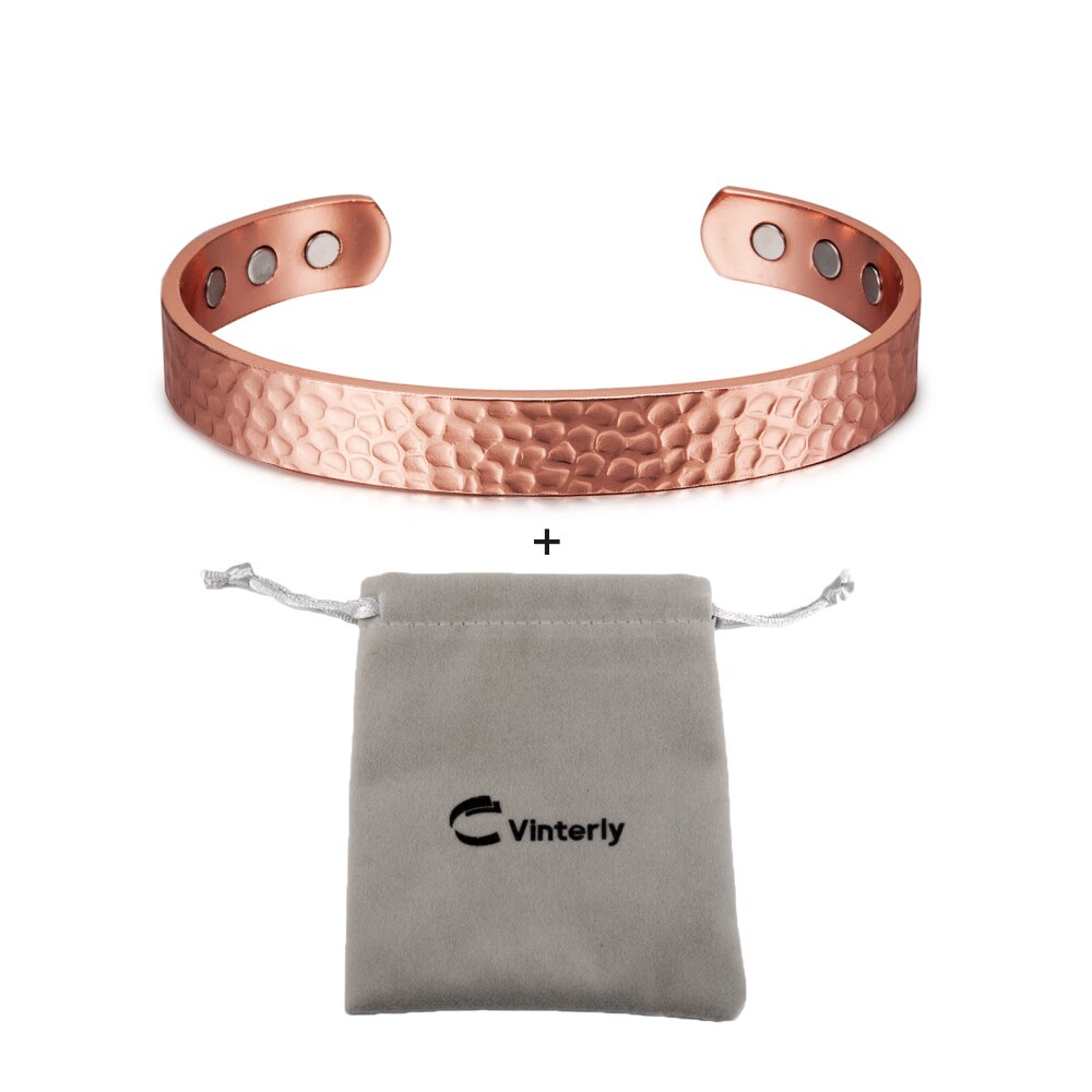 Vinterly-Pulseras y brazaletes magnéticos de cobre para hombres y mujeres, brazalete ajustable, Dijes, Pulsera de energía para la salud, artritis: CB004S bag