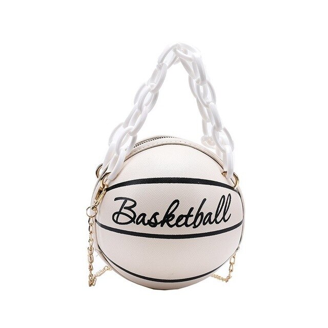 Novo design de basquete forma saco de mão moda feminina correntes bolsa carta bolsa de ombro feminino mini crossbody sacos circular: WHITE