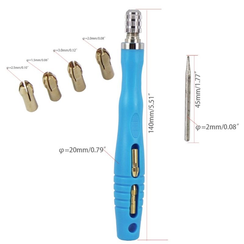 Multipurpose Needle File Handle Kit With 4 Brass Chucks For Hand Hobby Metal Glass Stone Wood Carving: Blue
