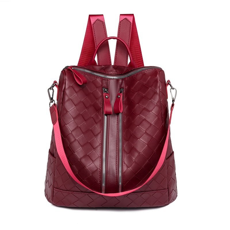 Green Women Backpack Leather School Backpacks for Teenage Girls Large Travel Shoulder Bags Mochila Feminina Rucksack Bag: Red