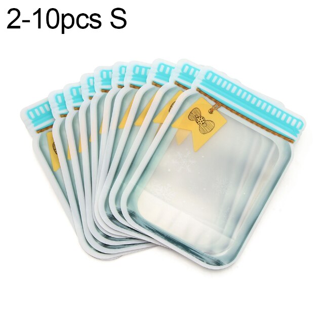 Reusable Mason Jar PE Plastic Smell-proof Storage Bag Stand Up Zipper Bags Food Storage Bag Kitchen Home Organization: 10pcs S blue