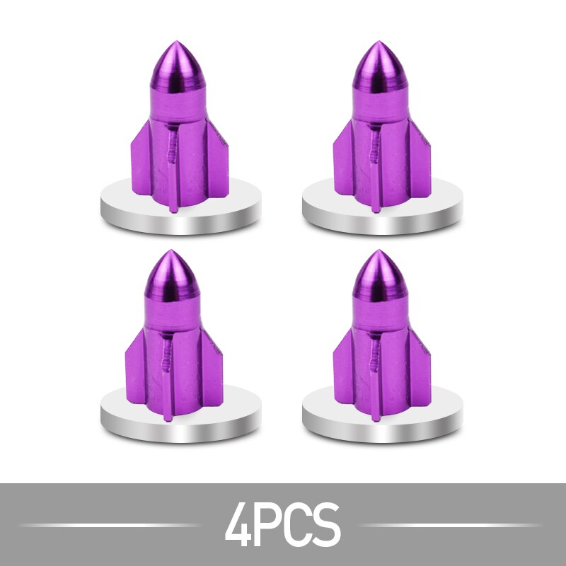 4 pc/pc alluminio Design A razzo cerchio per pneumatici Schrader valvola stelo ruota tappi moto bicicletta ruota pneumatico tappo A/V accessori per biciclette: 4pc Purple