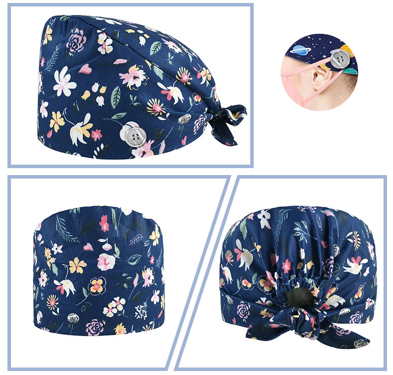 HC2K22003Wholesale Breathable lab hat Laboratory hat the Buttons scrub caps adjustable unisex Pet grooming work