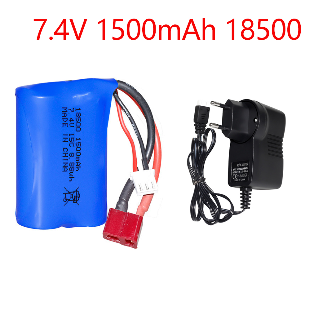 7,4 V 1500 mAh 18500 Li-Ionen-Akku mit Ladegerät für HBX 16889 16889A 16890 16890A SG1601 SG1602 1/16 4WD R/C LKW-Ersatzteile: Rot