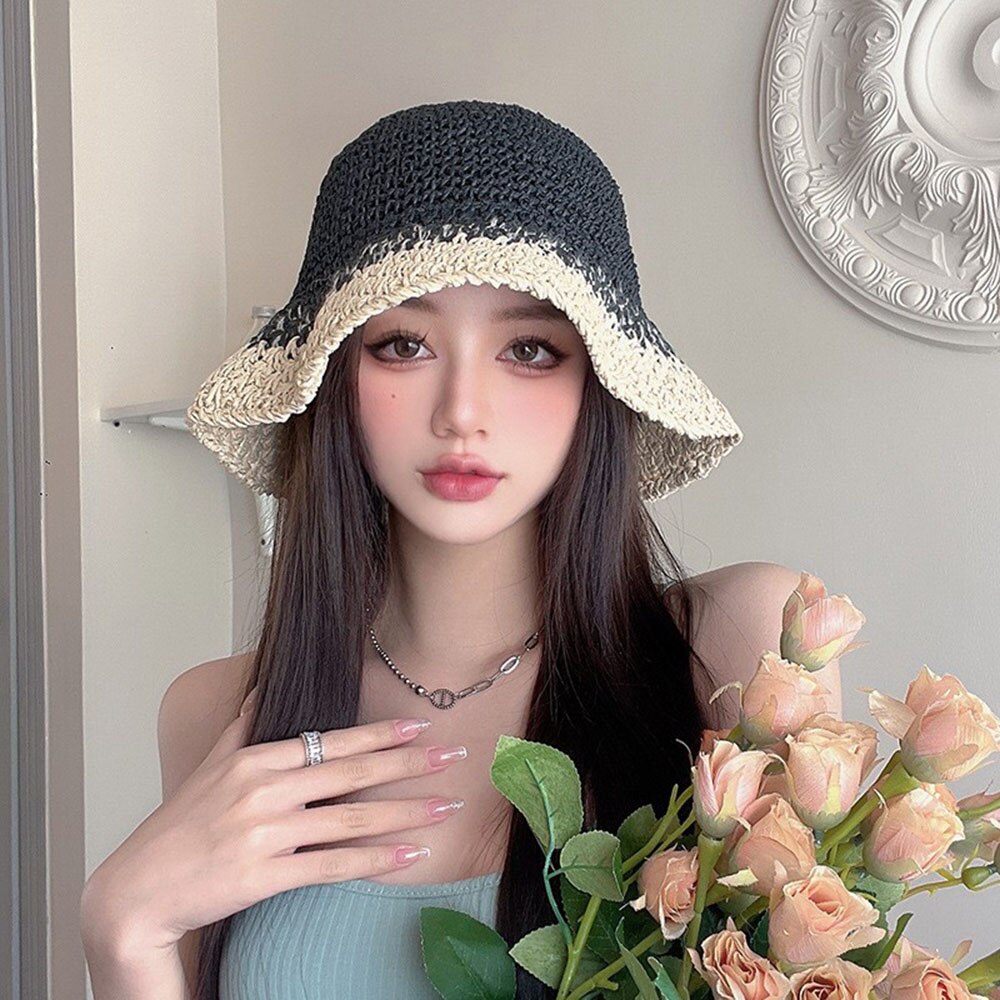 Novo chapéu feminino osso chapéu de palha balde chapéu retalhos viseira de sol chapéu de crochê senhoras luffy chapéu de palha bonés para mulher atacado