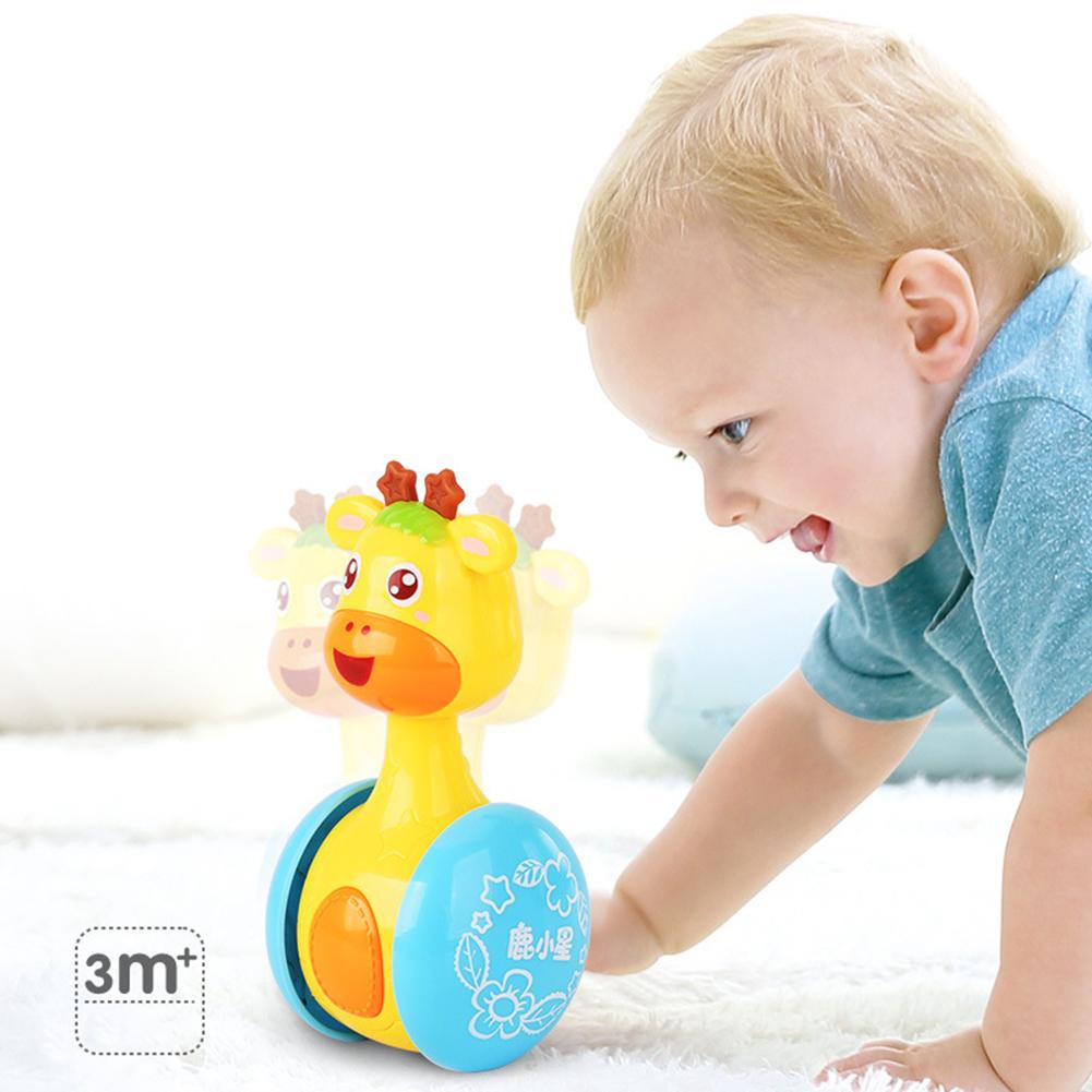 Cartoon Giraffe Tumbler Toy Giraffe Educational Toys Roly-poly Toy Shaking Bell for Vision Hearing Tactility Crawl Reach Ability