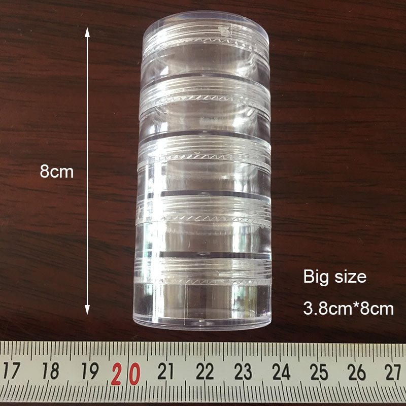 5 Layer Cylinder Transparent Empty Plastic Storage Boxes Rhinestone Bead Gems Case