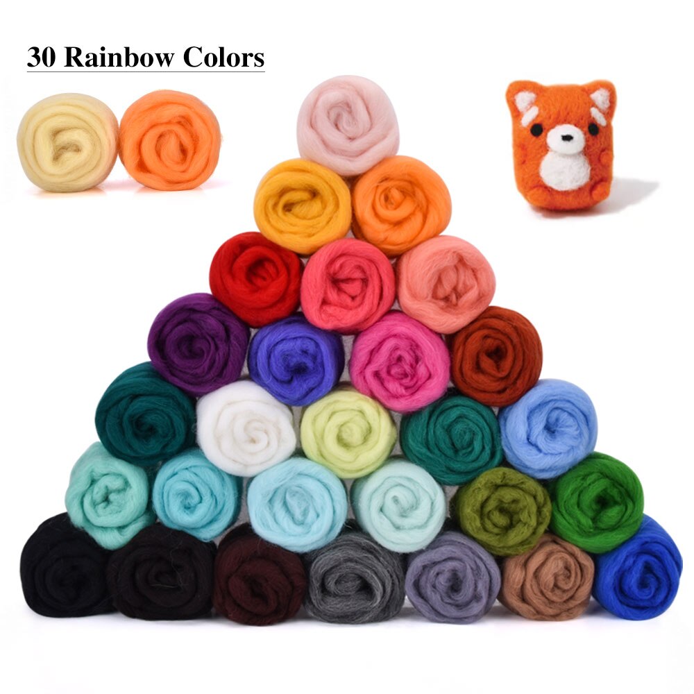 30/50 Colors DIY Wool Felting Kit Mixed Color Handle Needle Felting Tools Handmade Felt Needle Set Fabric Materials Handcraft: 30colors