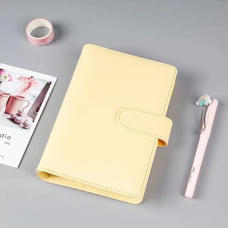 A6 Leather Notebook Binder with Plastic Binder Pockets, Refillable 6 Round Ring A6 Personal Planner Binder Cover with Stickers: yellow