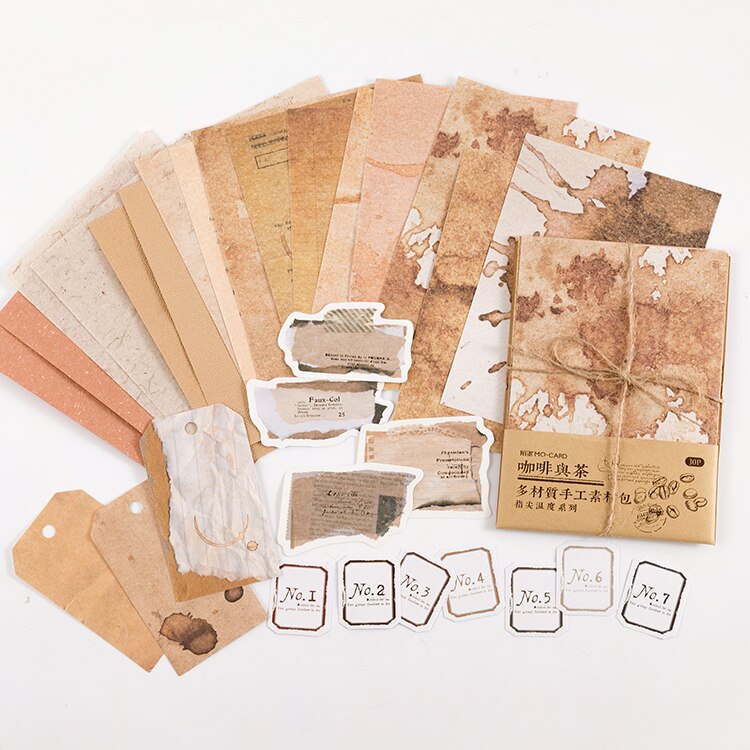 30 pcs fingertip temperature series retro decorative junk diary paper scrapbook material DIY aesthetic diary material paper: B