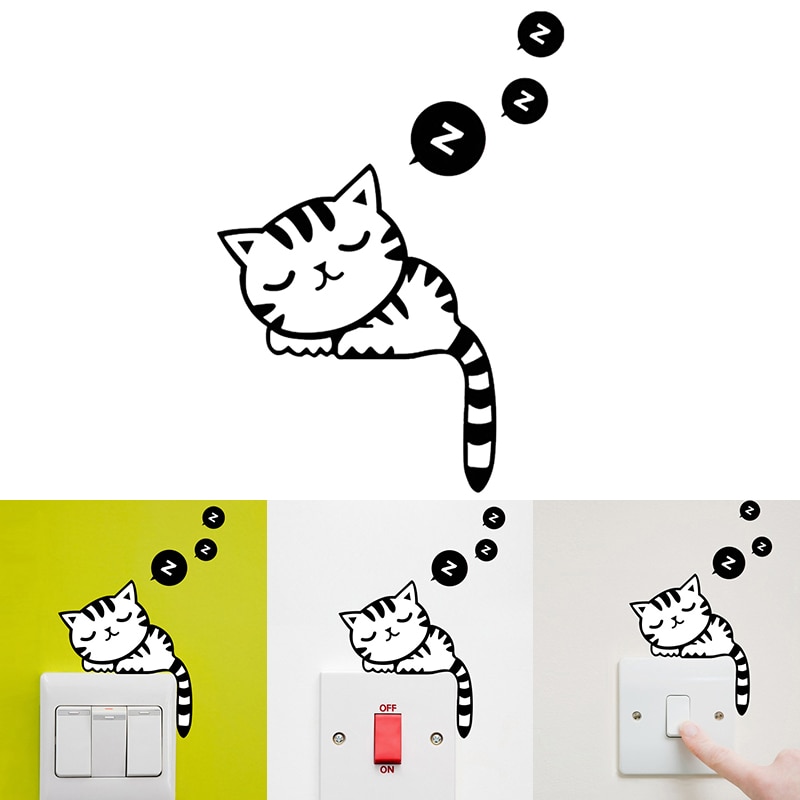 Cute Lovely Cat Light Switch Wall Stickers For Kids Rooms Diy Home Decoration Cartoon Animals Wall Decals Mural Art