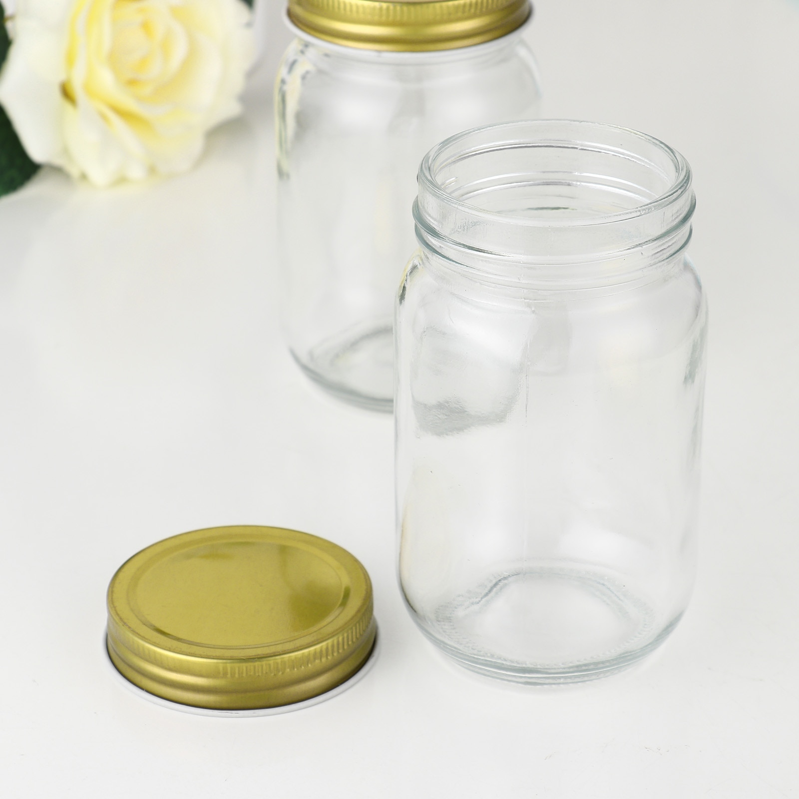 2 Transparent Glass Jars Airtight Leakproof Canning Bottle Reusable Mason Drinking Jar with Lid Jam Honey Food Storage Container