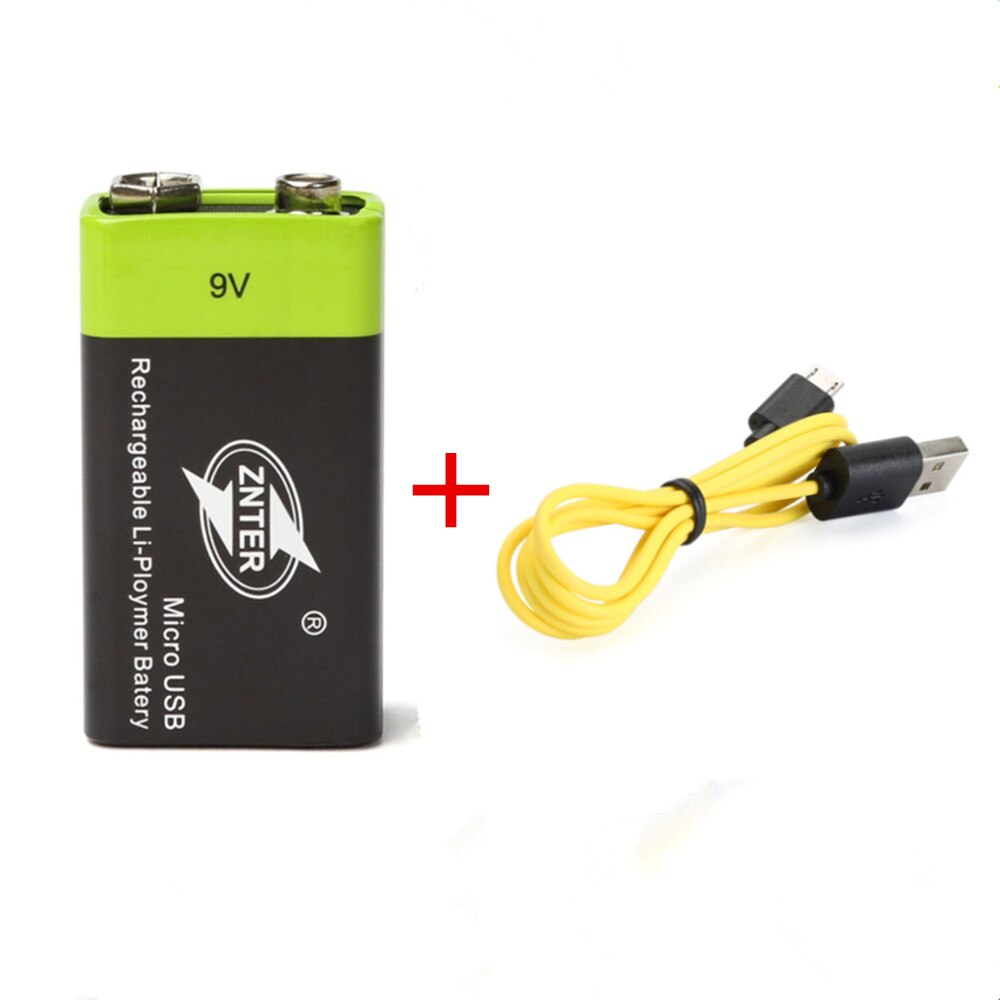 ZNTER 600mAh USB 9V rechargeable lithium battery 6F22 rechargeable lithium polymer battery + Micro USB charging cable: B