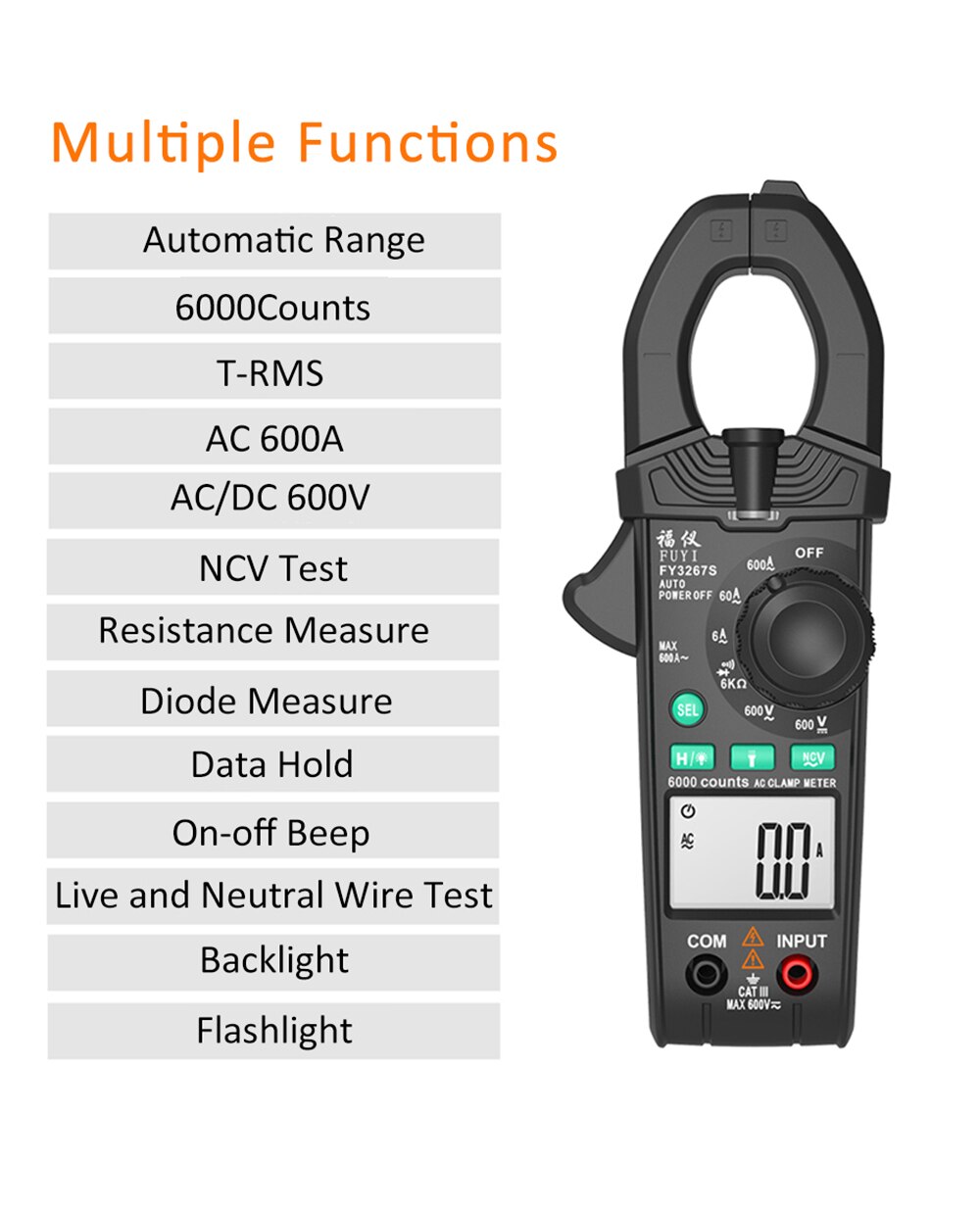Smart clamp meter digital clamp multimeter dc ac strøm spænding ampere ncv ohm tester strømmålende tang elektriker værktøj