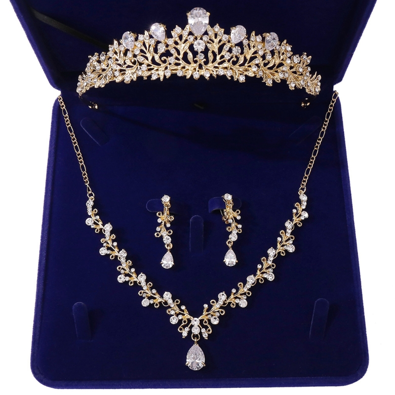 Bruids Sieraden Set Bruid Crystal Zirkoon Tiara Oorbellen Ketting Sets Voor Bruiloft Prom Party Match Met Trouwjurk R7RF