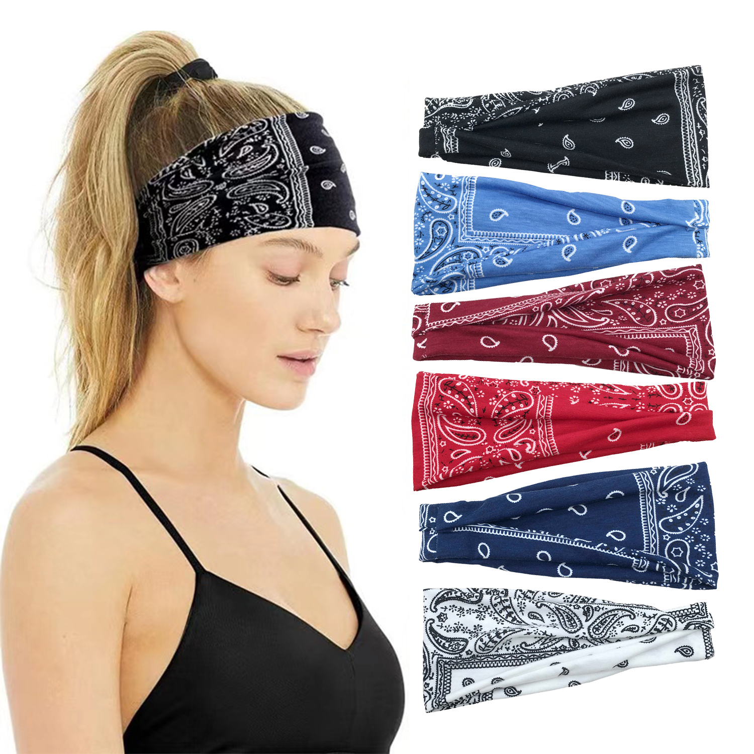 Diademas bohemias, bandas para el cabello de Cachemira, turbante anudado, diadema elástica, envolturas para la cabeza, diademas de tela a rayas para mujeres y niñas
