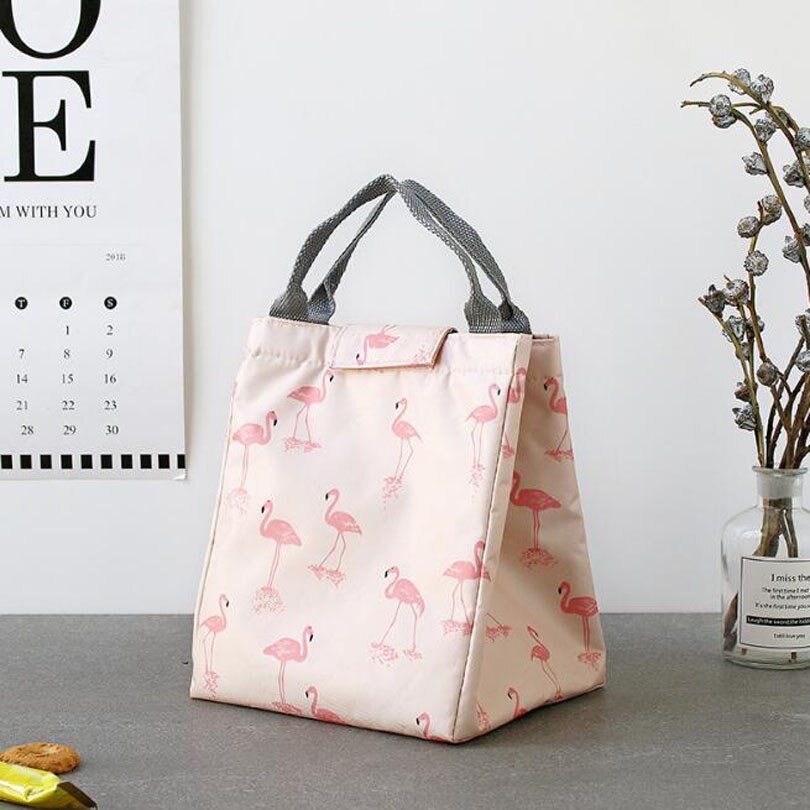 Leaf Pattern Waterproof Oxford Tote Lunch Bag Large Capacity Thermal Food Picnic Lunch Bags for Women kid Men Cooler Lunch Box: Pink 03