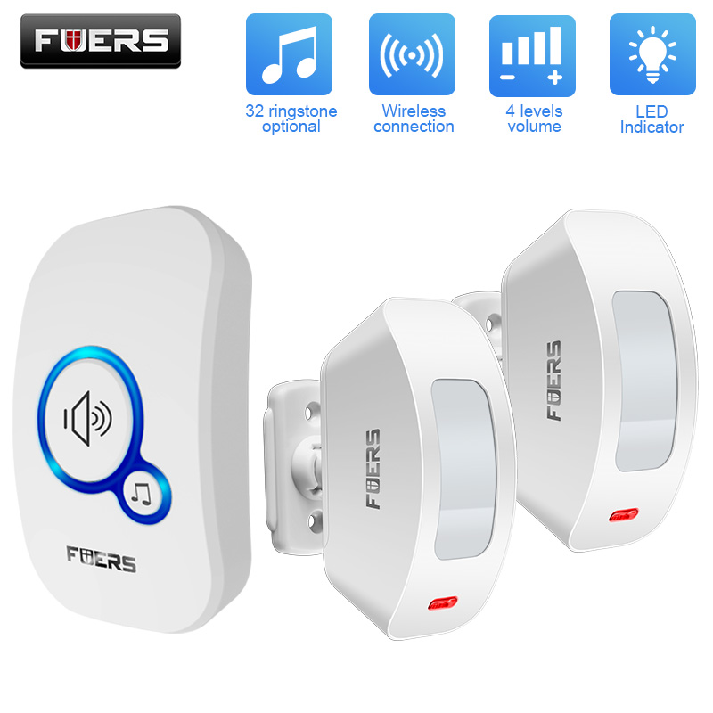 FUERS Drahtloser Türsensor, Alarm, Türklingeln, Glockenspiel, Heimsicherheit, Bewegungsmelder, Besucheralarm, Willkommensglockenspiel, Einbruchalarmsystem: dunkel Grau / uns-Stecker