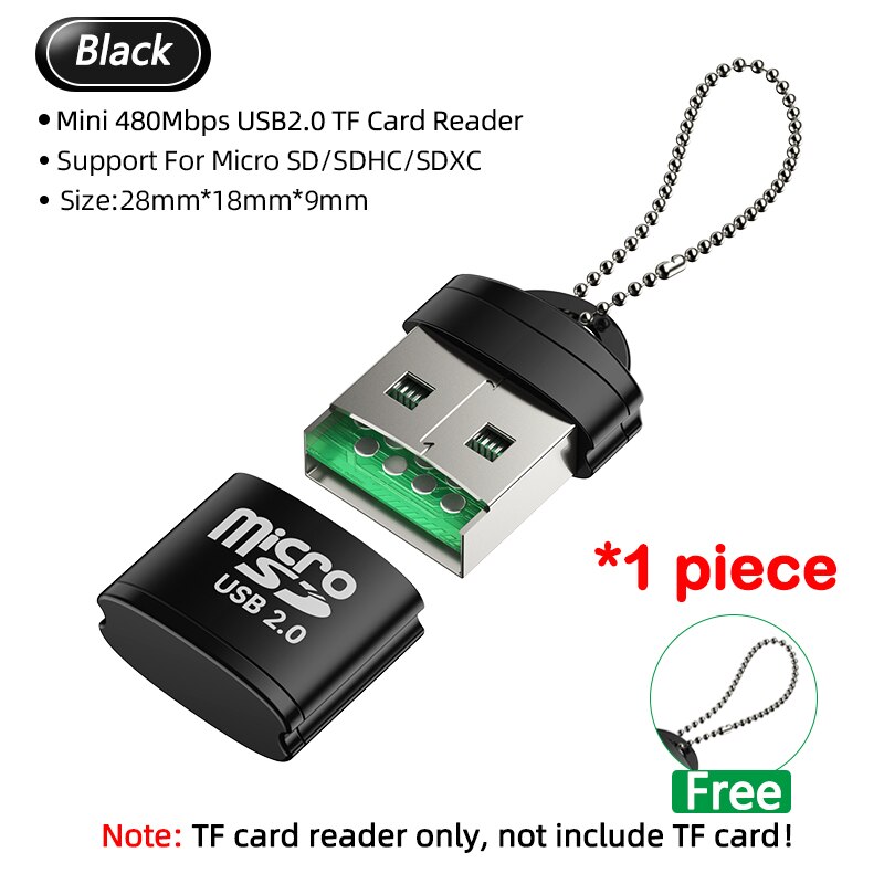 2Pcs Mini Usb Tf Sd Micro Reader Geheugenkaart Otg Type C Adapter Voor Auto Camera Laptop Notebook T flash Usbc Converter Sleutelhanger: Black 1pcs
