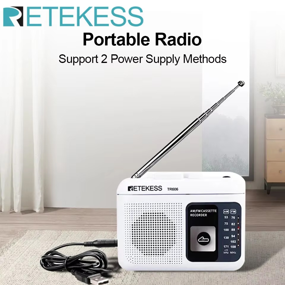Retekess Tr606 Radio Fm Am Radio Cassette Afspelen Draagbare Radio 'S Fm Am Opname 3.5Mm Oortelefoon Microfoon Jack 2 Voeding Methode