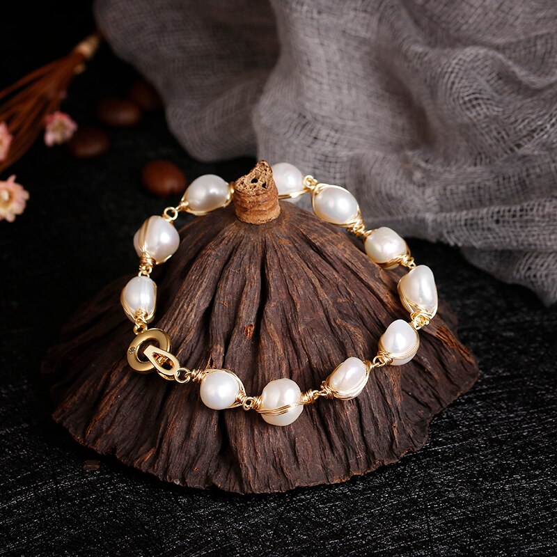 Originele handgemaakte 14K goud gevulde barokke natuurlijke zoetwaterparel damesarmband sieraden voor vrouwen