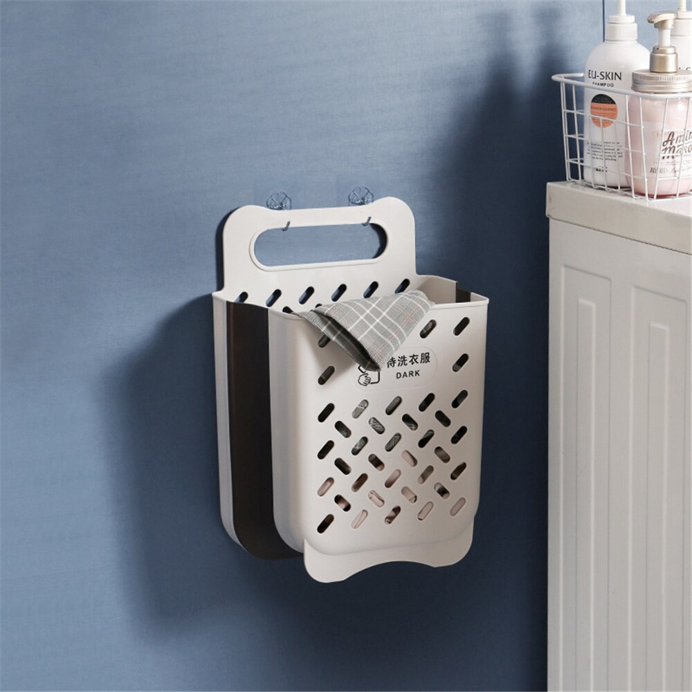 Silicone Laundry Basket Extensible Clothing Storage Boxes Folding Underwear Organizers Wall Mounted Bathroom Collection Cases: M Gray