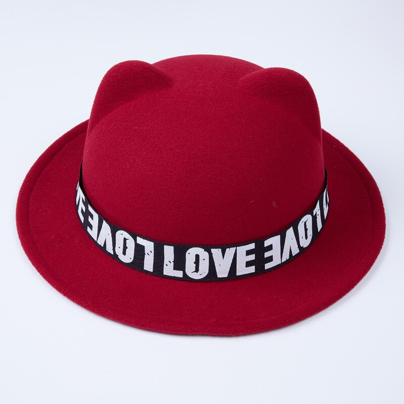 Sombrero de fieltro de lana con orejas de gato para mujer y niña, sombrero de ala ancha, de cubo, GH-214, para Otoño e Invierno