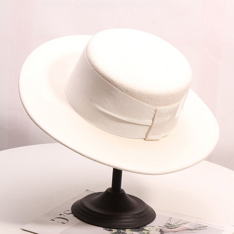 Musta/valkoinen leveä lieri yksinkertainen kirkon derby silinteri panama kiinteä huopa fedora hattu miehille ja naisille 100%  villa silinteri kentucky: 1
