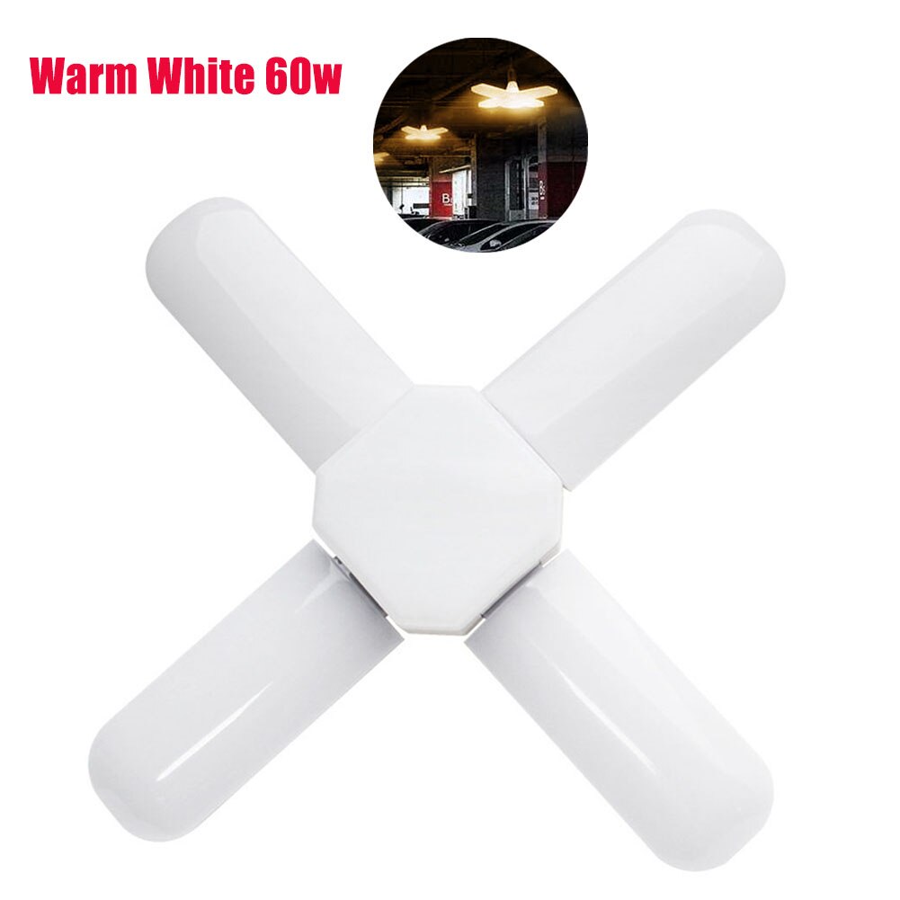 5 Leaf 5800LM LED Garage Light E27 Workshop Ceiling Lights Fixture Deformable Lamp Industrial Lighting: Warm White 60W