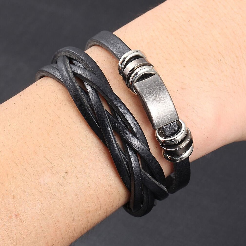 Leren armband heren geweven meerlaagse armband handgemaakte sieraden voor heren meerlaagse leren armband