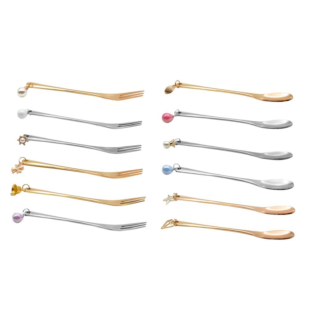 Innovatieve Draagbare Roestvrij Staal Vork/Lepel Met Mooie Hanger Mooie Lange Handvat Vork/Lepel Voor Koffie Fruit Diner