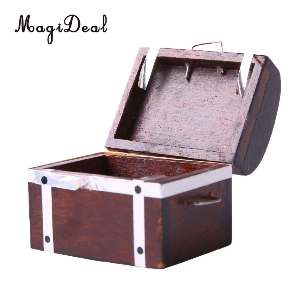 1/12 Schaal Retro Houten Schatkist Doos Hout Case Miniatuur Poppenhuis Meubels Decoratie Accessoire Model Speelgoed