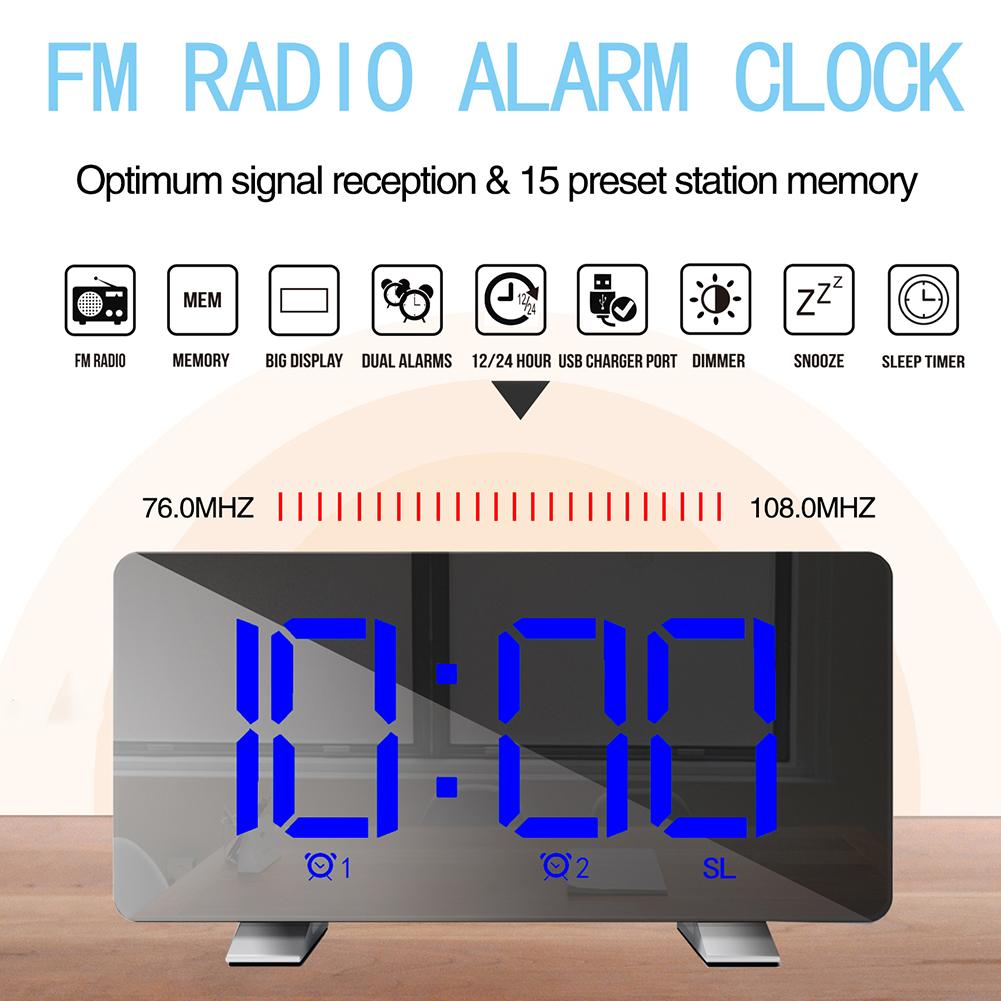 Large Screen Digital Alarm Clock USB Multifunction Display Time LED Mirror Clock Table Desk Home Decor reloj despertador
