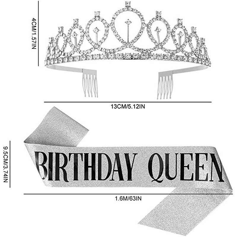 Bling Rhinestone Crystal Crown Tiara Birthday Anniversary Decoration Happy 18 21 30 40 50th Birthday Satin Sash Party Supplies