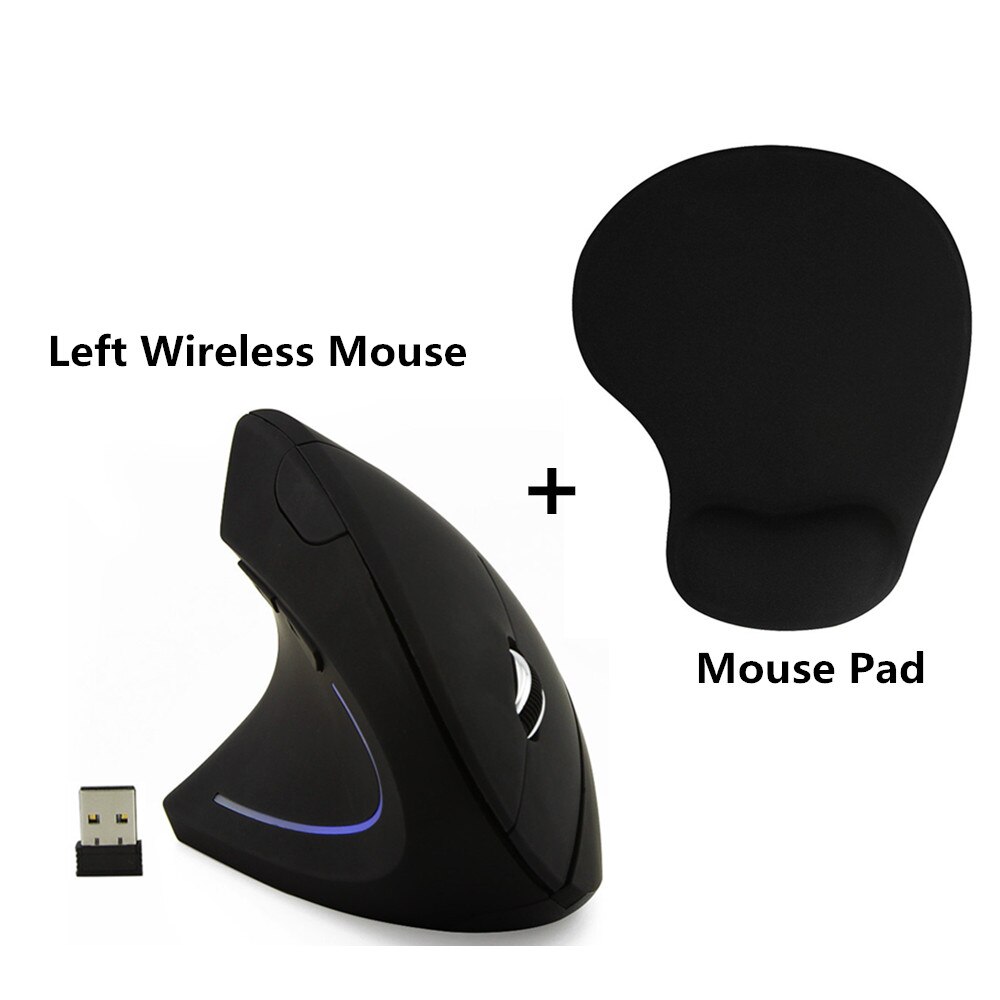 Ergonomische, kabellose, vertikale linkshänder-gaming-maus mit 5d usb-anschlüssen, optischem sensor und mauspad für laptops und pcs