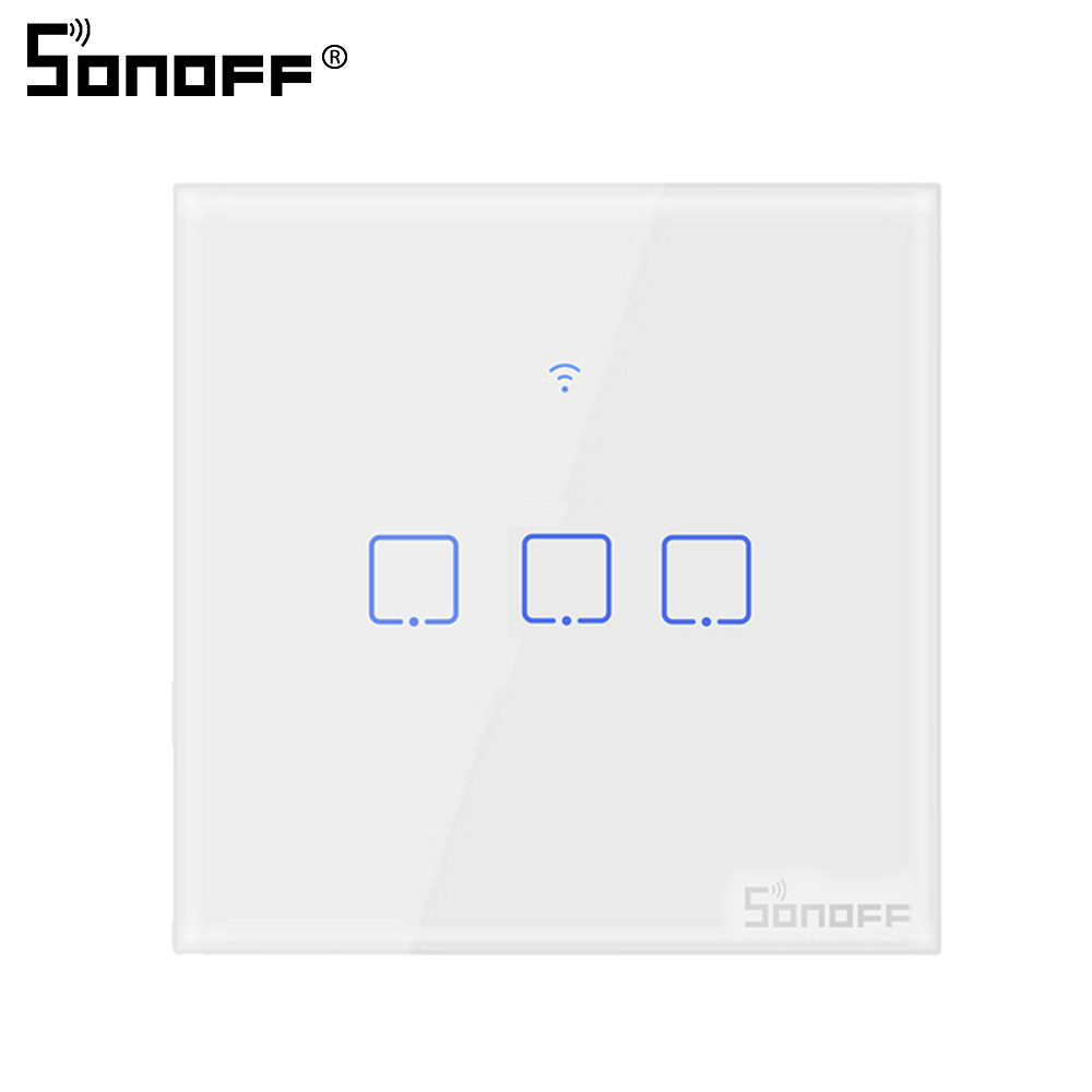 SONOFF Touch Wall Switch Glass Panel Light EU US Socket Plug Wifi Wireless Remote Control 1 Gang 1 Way Relay Google Smart Home: T0 EU 3C