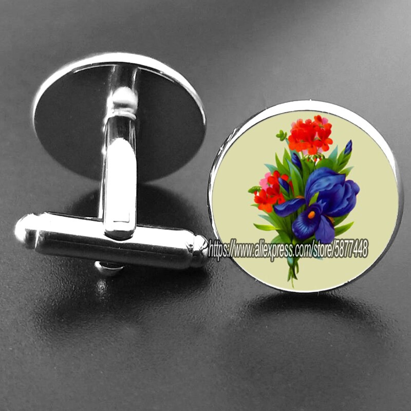 15mm blå iris glas cabochon kvinder manchetknapper lilla orkidé blomst jakkesæt skjorte manchetknapper mænd tilbehør: 16