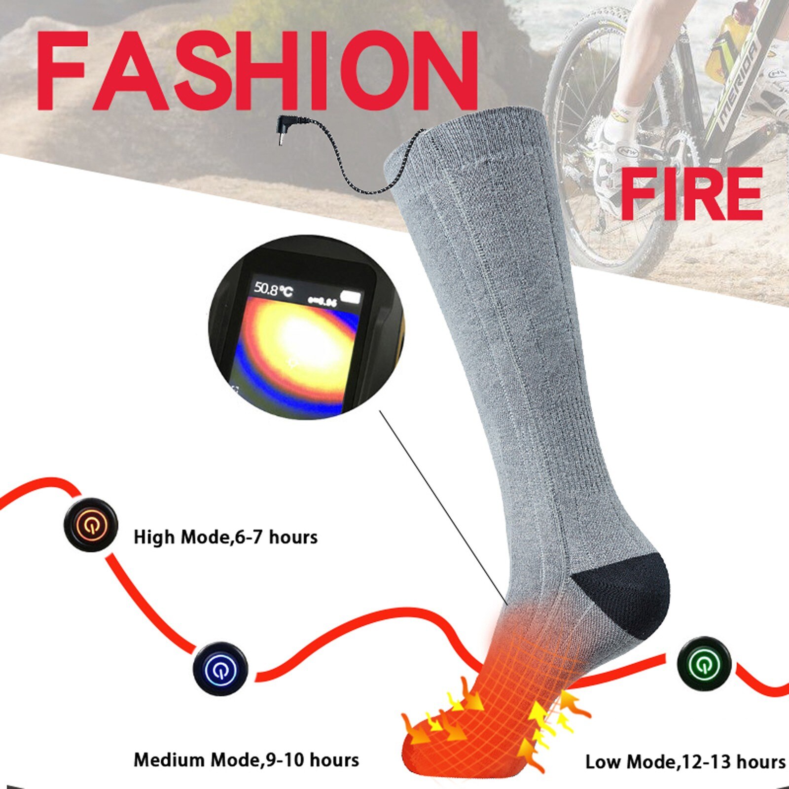 Calzino riscaldante tre modalità elastico confortevole resistente elettrico calzino caldo Set calzini riscaldati ricaricabili per uomo donna # G30